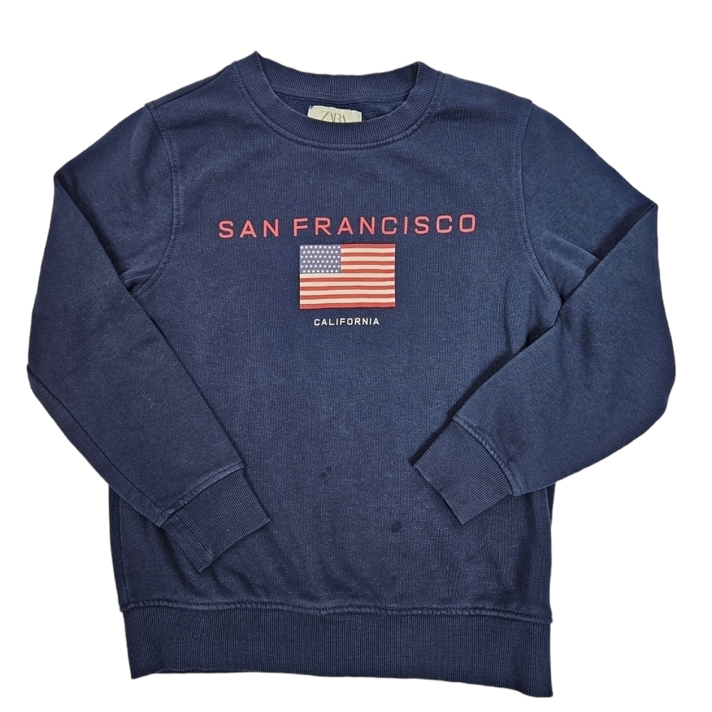 Zara Kids Navy American Flag Sweatshirt San Francisco Size 10 Unisex‎ Kids D105